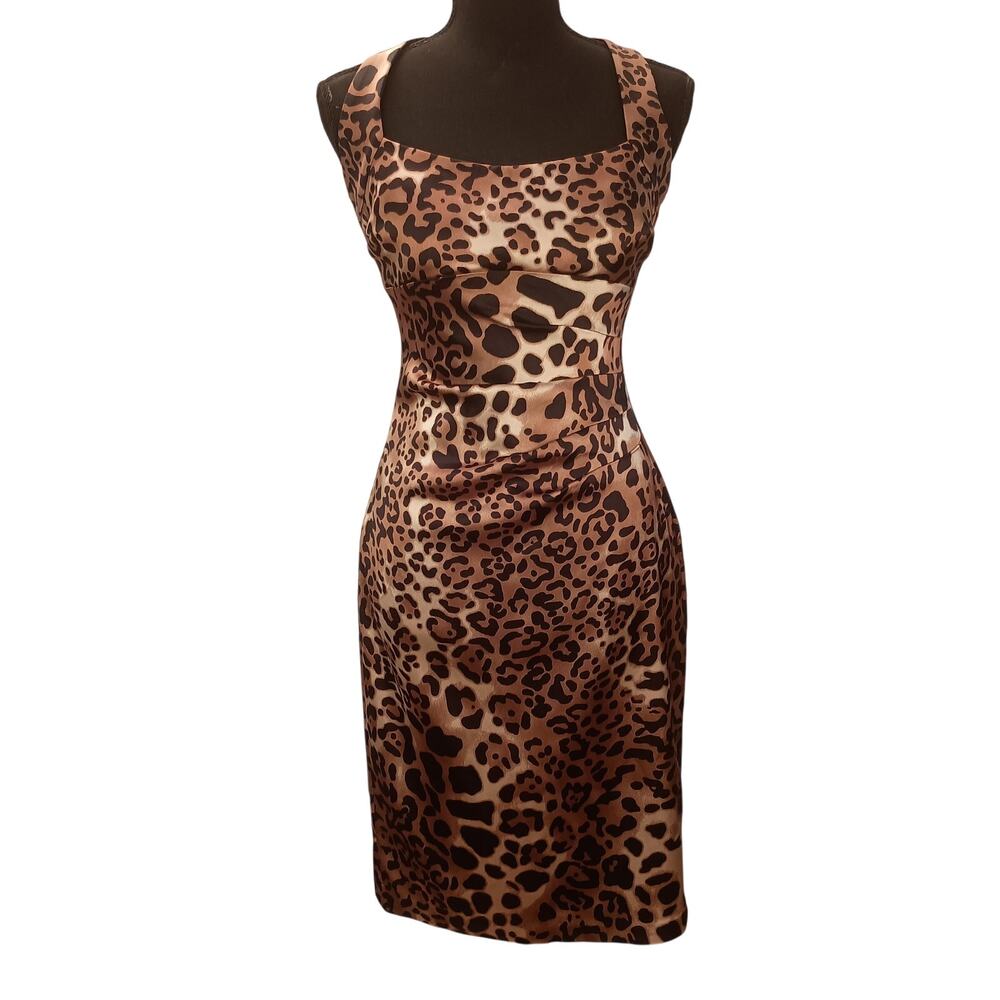Cache Leopard Animal Print Bodycon Knee Length Dress Halter Sleeveless Size 6